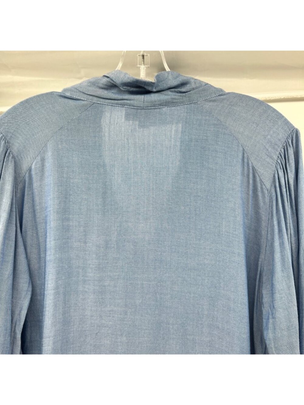 Loft Womens Long Sleeve Top Blue Tie Neck Pullover Size Small - Picture 6 of 9